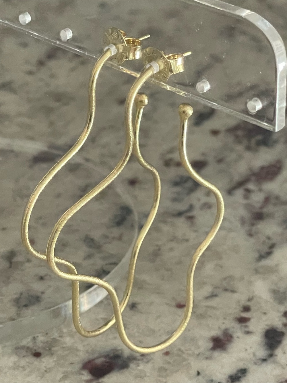 Sheila Fajl Long Wiggle Wiggle Hoop Earrings 18K Brushed Gold Finish 3” - Picture 4 of 8